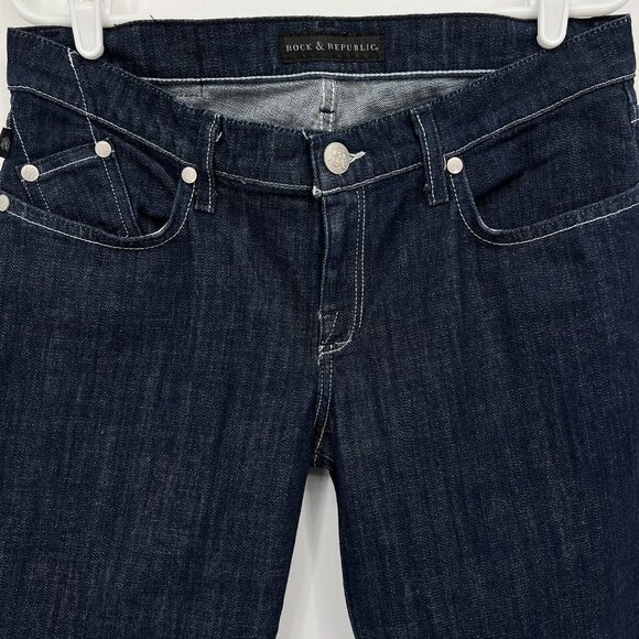 Rock & Republic Women's Navy Denim Jeans Size 31 Kasandra Flared Leg Mid Rise - Picture 3 of 12